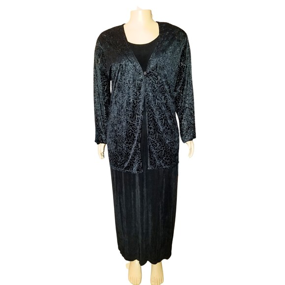 Vintage Lane Bryant Designs Black Sleeveless Dress with Velour Duster 22/24 - Picture 1 of 8